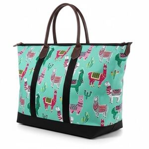 NWT 🦙 NGIL Llama Print Large Weekender Travel Bag – Teal & Pink